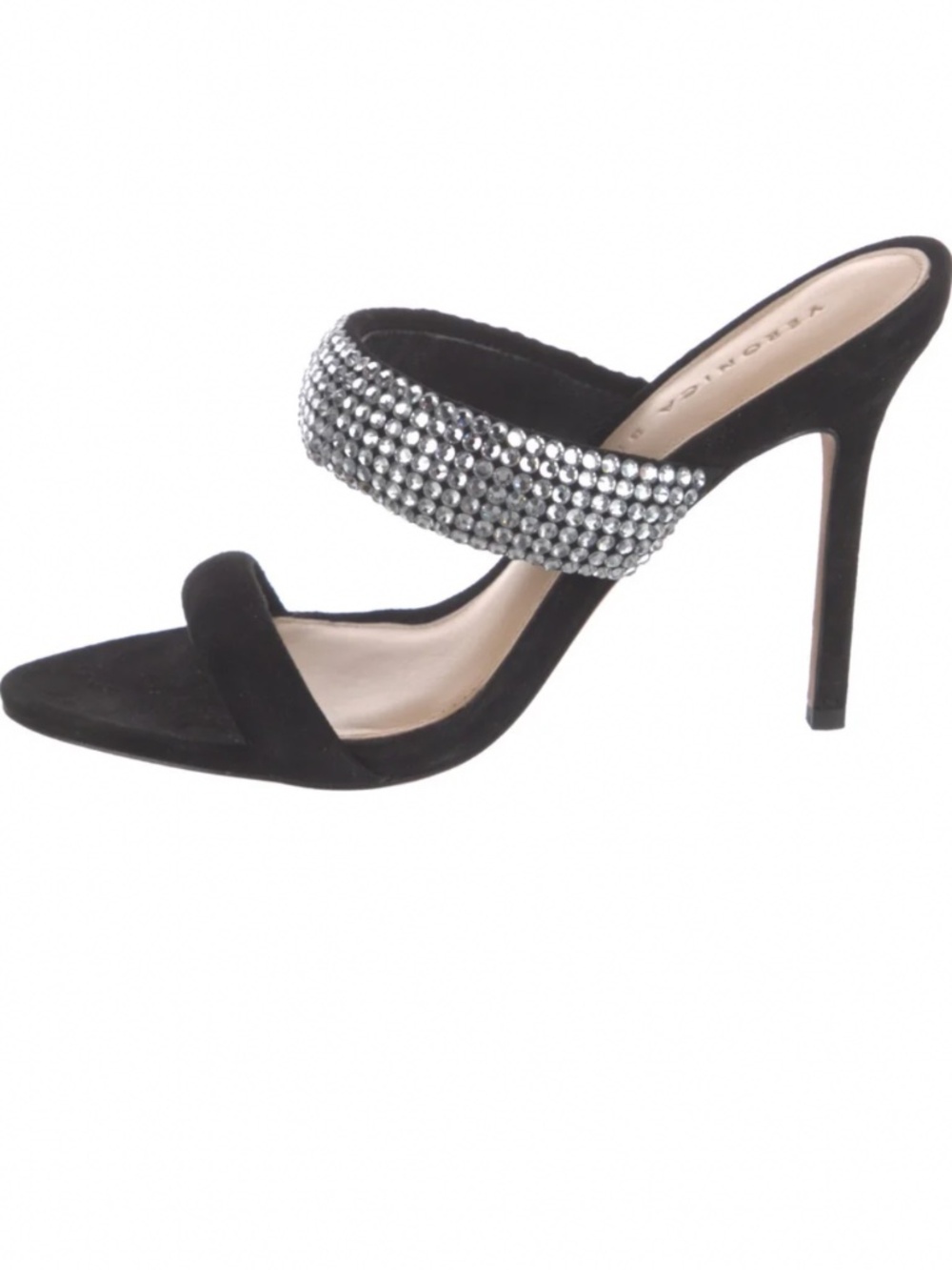 NEW AMANDA BEARD BLACK SUEDE CRYSTAL SANDALS 7.5